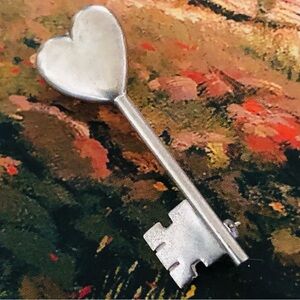 Rare Vintage Brooch - 1940s Signed Ballou, Sterling Silver, Key To Your Heart